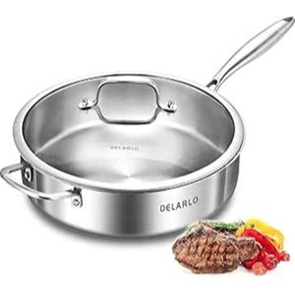 DELARLO 12-Inch Tri-Ply Stainless Steel Frying Pan