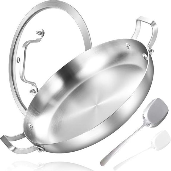 Inqibee 12-Inch Tri-Ply Stainless Steel Paella Pan