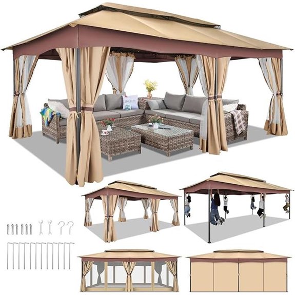 HOTEEL 12x20 Outdoor Gazebo with Curtains and Mosquito Net