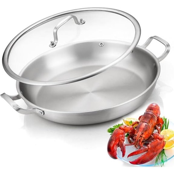 Tri-Ply Stainless Steel Paella Pan 14.5 Inch
