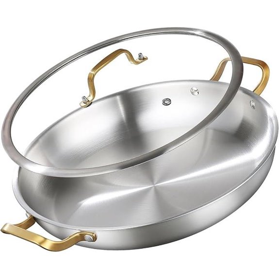 DELARLO 14-inch Stainless Steel Paella Pan with Lid