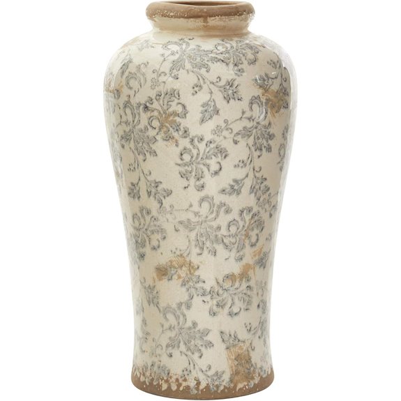 16in. Tuscan Ceramic Floral Scroll Urn Vase