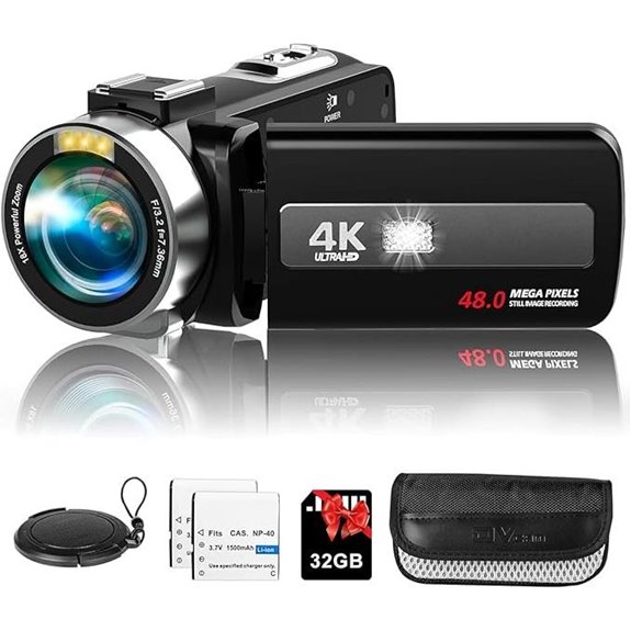 4K Video Camcorder with Night Vision and 32GB Card