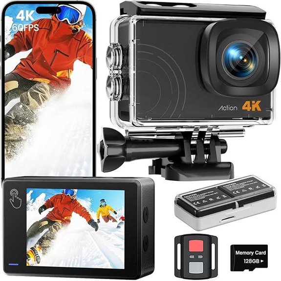 4K Action Camera with 48MP Waterproof Touch Screen