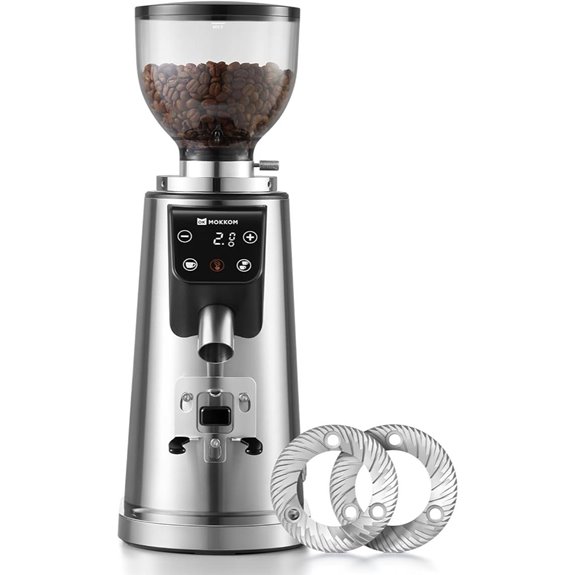 MOKKOM 64mm Flat Burr Coffee Grinder with Timer