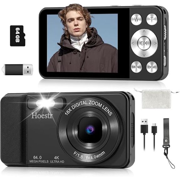 Hoestr 64MP 4K Camera with 18X Zoom and 64GB Card