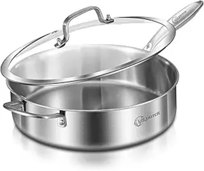 LOLYKITCH 6 QT Tri-Ply Stainless Steel Sauté Pan