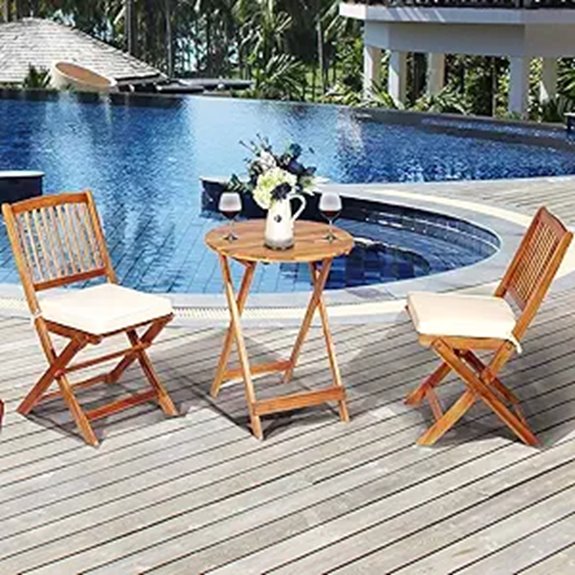 FANTASK 3-Piece Acacia Wood Bistro Set with Cushions