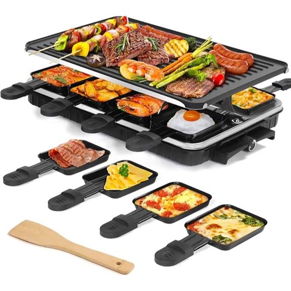 Raclette Table Grill with Cheese Pans and Adjustable Heat