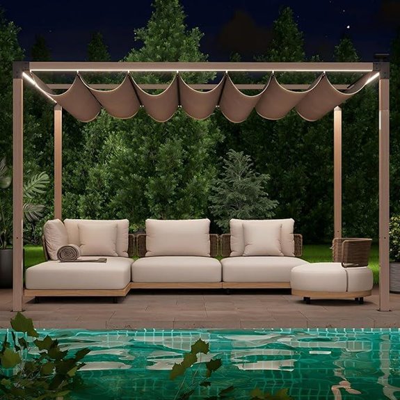 Retractable Pergola with LED Lights 10x12 ft Aluminum