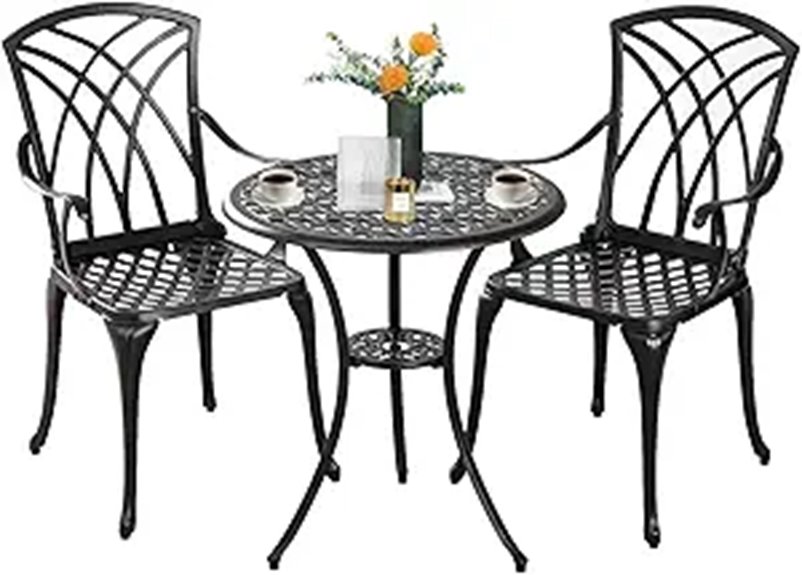 Outdoor Cast Aluminum Bistro Set with Umbrella Hole