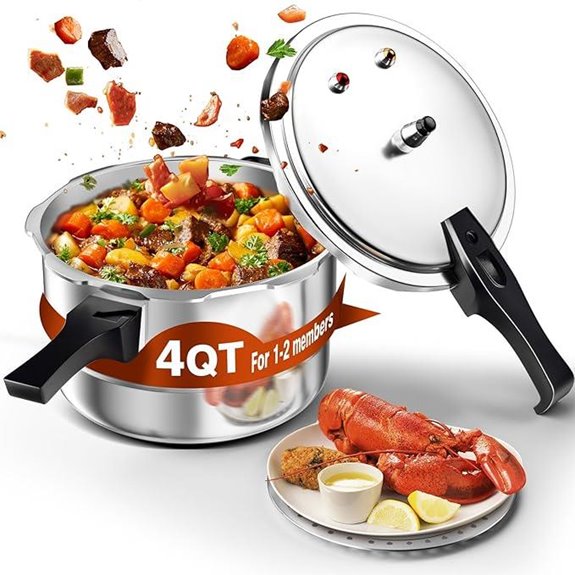 WantJoin 4QT Aluminum Pressure Cooker with Safety Devices