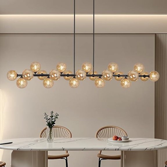 Linear Sputnik Chandelier with Amber Glass Globes