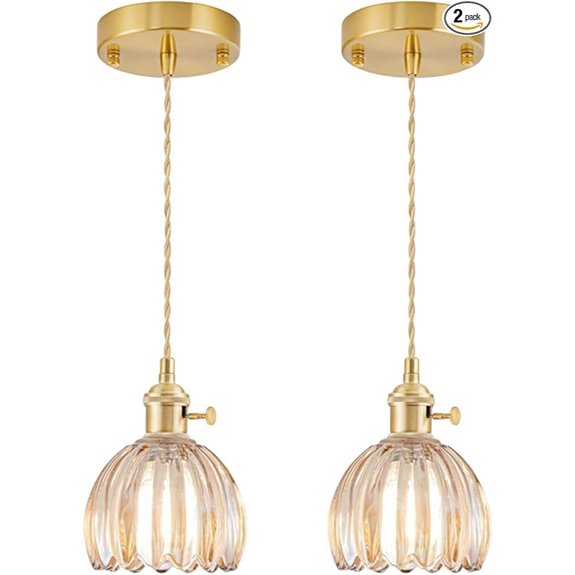 Mini Pendant Lights 2 Pack with Amber Glass Shades