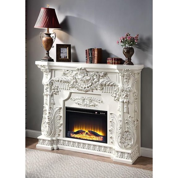 Adara Antique White Fireplace with Classic Mantel