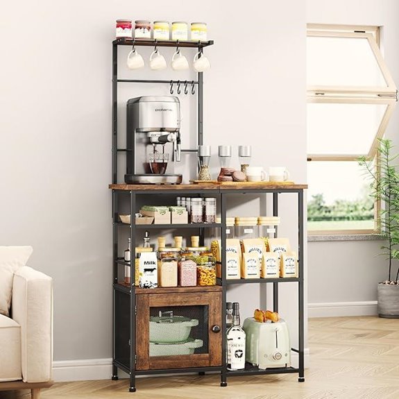 SWTYMIKI Bakers Rack with Storage and Hooks