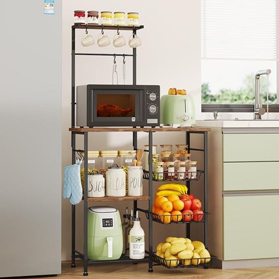 SWTYMIKI Bakers Rack with Storage and Hooks