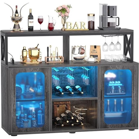 Aheaplus Bar Cabinet with Power Outlets & LED Lights