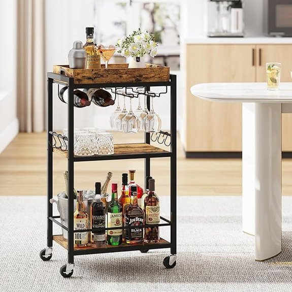 TUTOTAK Bar Cart with Removable Tray and Wine Rack