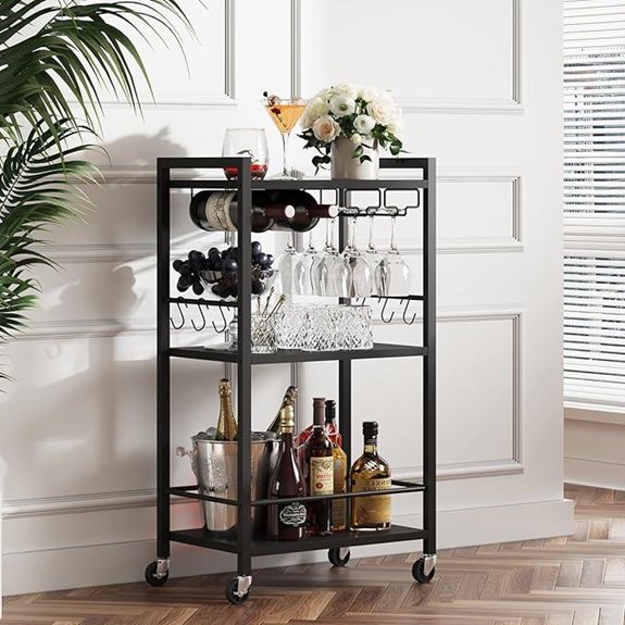 TUTOTAK Bar Cart with Wine Rack and Glass Holders