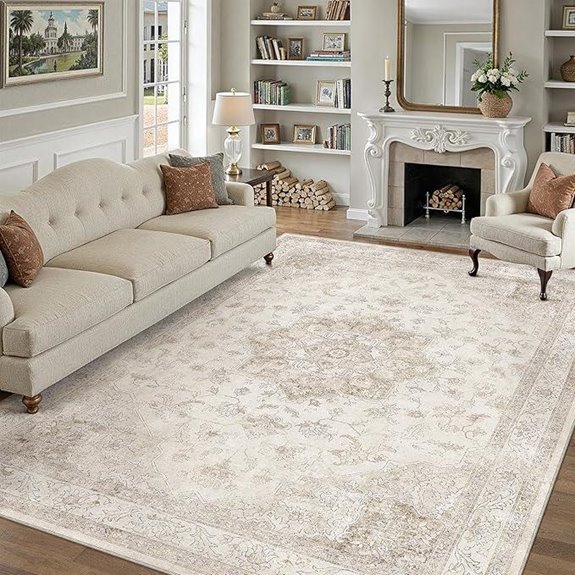 Beige 8x10 Washable Vintage Indoor Area Rug