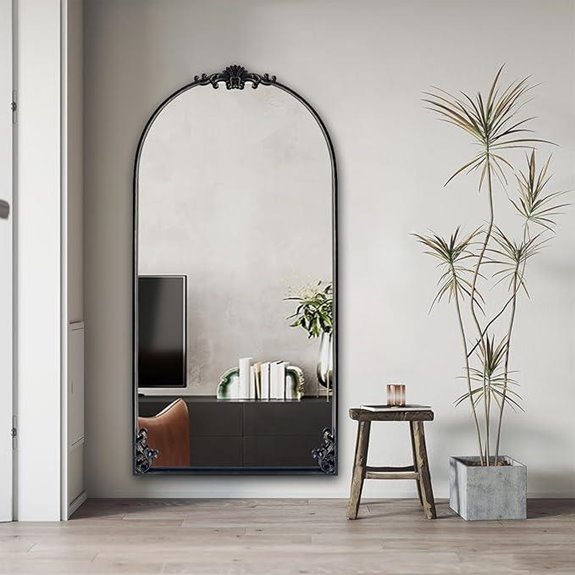 POZINO Arched Wall Mirror 22x47 Black Metal Frame