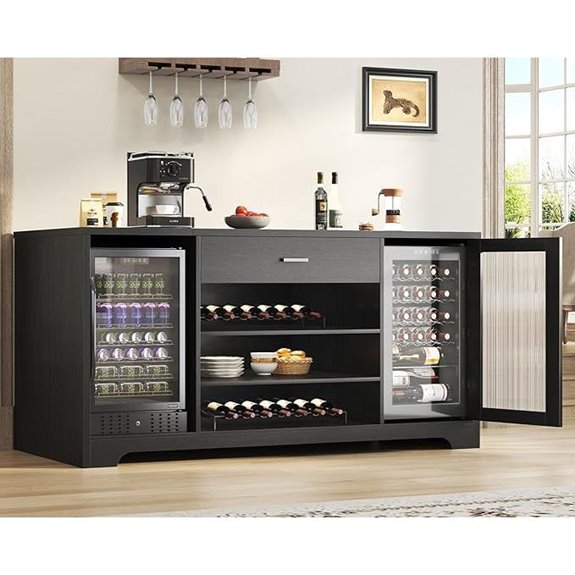HSH Long Bar Cabinet with Fridge Space Black