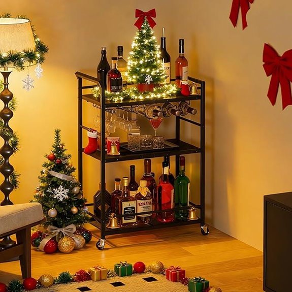 Black Bar Cart with Wheels and Wine Rack