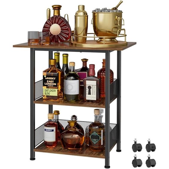 3-Tier Black Bar Cart for Kitchen and Dining