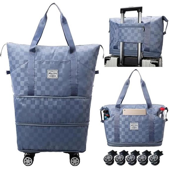 Foldable Rolling Duffel Bag with Wheels (Blue)