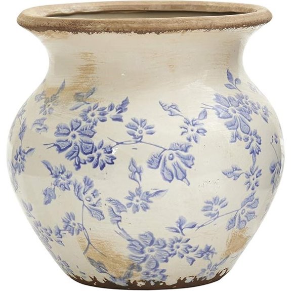 7in. Tuscan Ceramic Blue Scroll Urn Vase