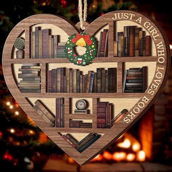VIBEPY Book Lover Heart Ornament for Christmas