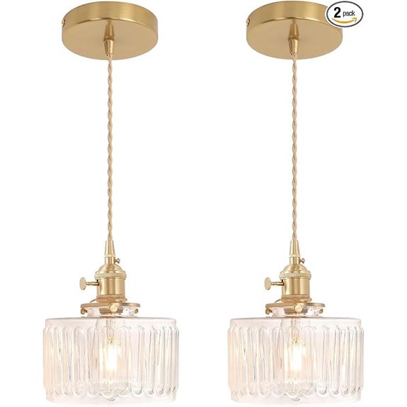 2-Pack Brass Pendant Lights with Glass Shade