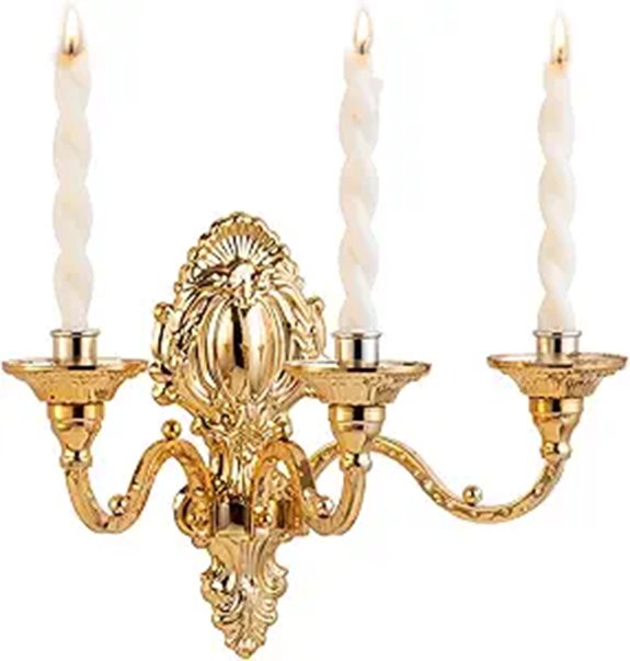 Victorian Brass Wall Candle Sconce with Gold Crown
