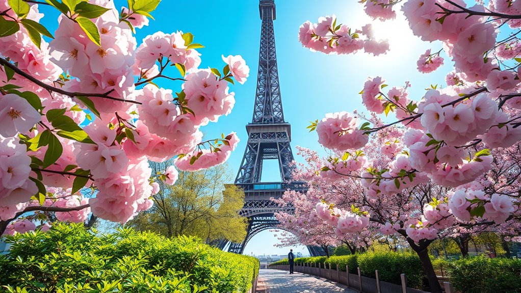 cherry blossoms near eiffel