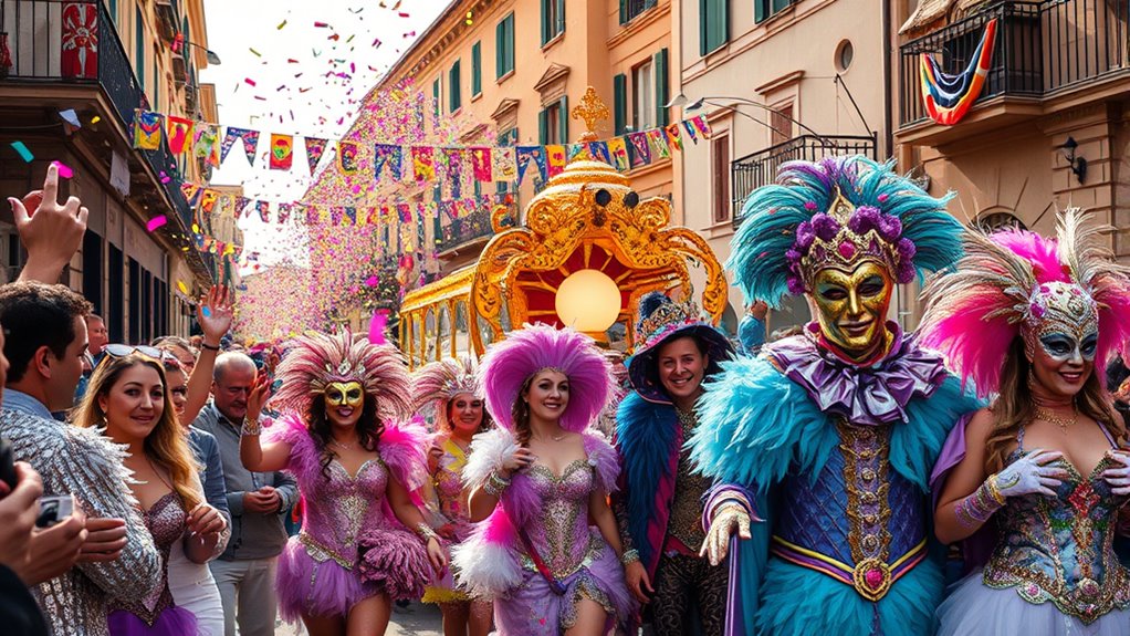 colorful costumes and confetti