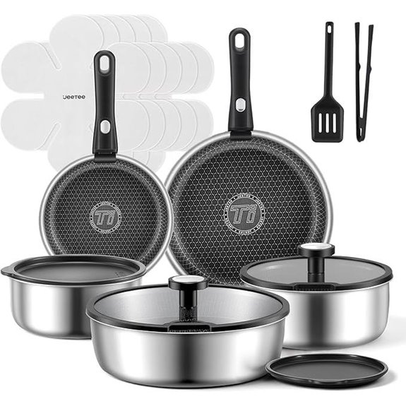 JEETEE 18pcs Tri-Ply Stainless Steel Cookware Set