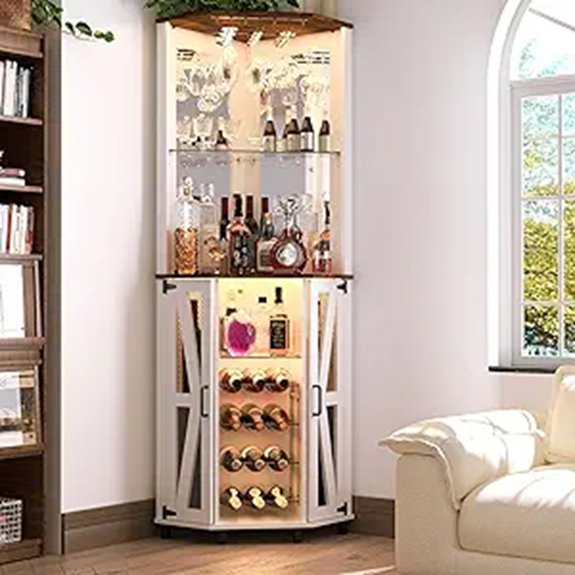 Corner Bar Cabinet with LED Light and Mirror