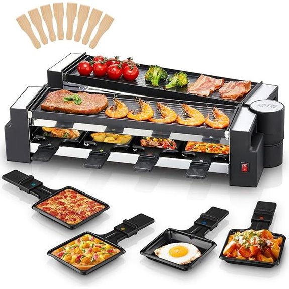 FOHERE 2-in-1 Electric Raclette Grill with Reversible Plates