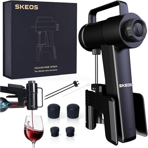 SKEOS Electric Vacuum Wine Opener for Smooth Extraction