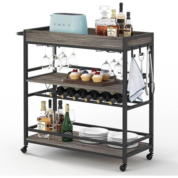 BON AUGURE 3-Tier Mobile Bar Cart with Wine Rack