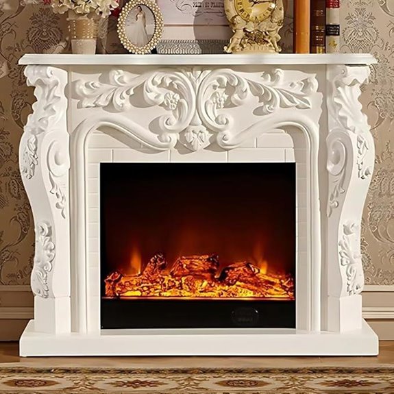 Electric Fireplace with Mantel and European Carving