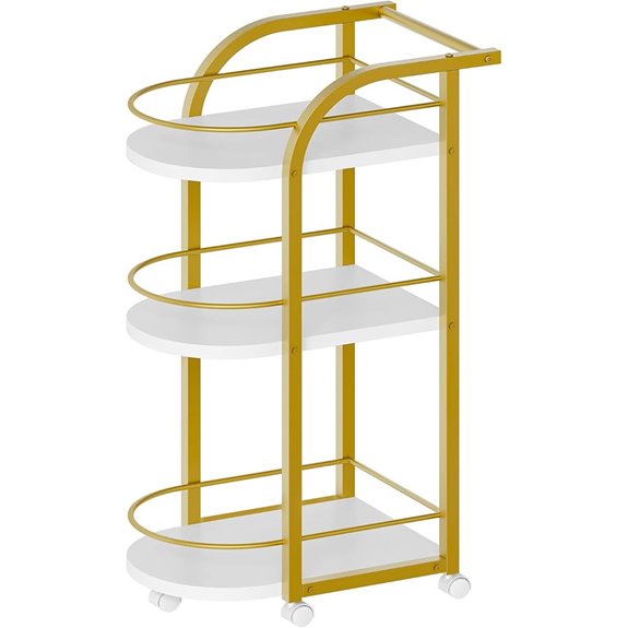 3-Tier White and Gold Bar Cart with Wheels