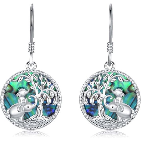 Sterling Silver Elephant Abalone Shell Earrings