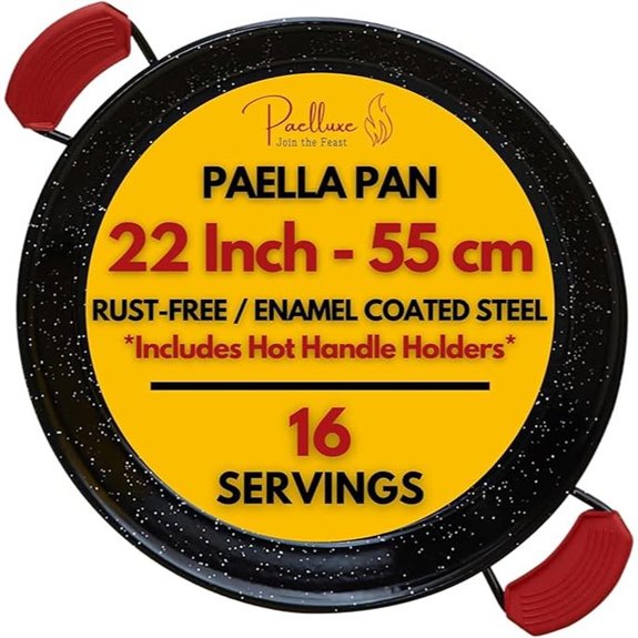 Enamelled Paella Pan 22-Inch Rust-Resistant Indoor/Outdoor