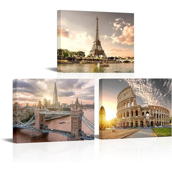 European Cityscape Wall Art – Paris London Rome Canvas