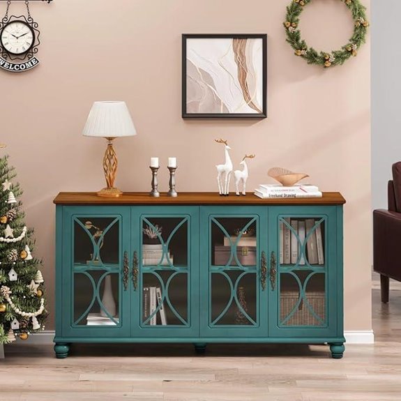 Elegant European 4-Door Cabinet with Glass Doors