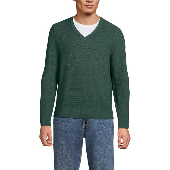 Lands' End Men's Long Sleeve Washable Merino Wool V Neck Sweater