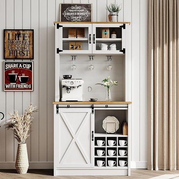 Farmhouse Coffee Bar Cabinet with Sliding Barn Door