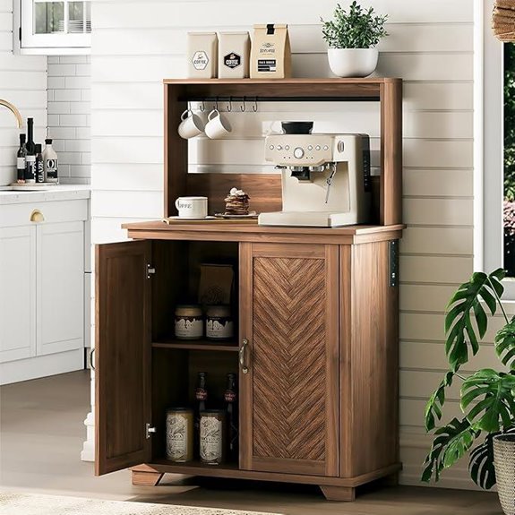 Farmhouse Coffee Bar Cabinet with Storage and Hooks